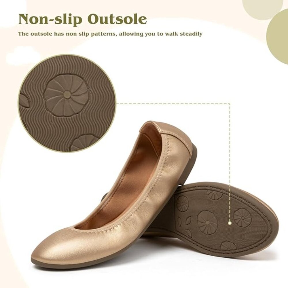Women's US 8 Ballet Flat Casual Slip On Flat Shoes Gold - Picture 2 of 6